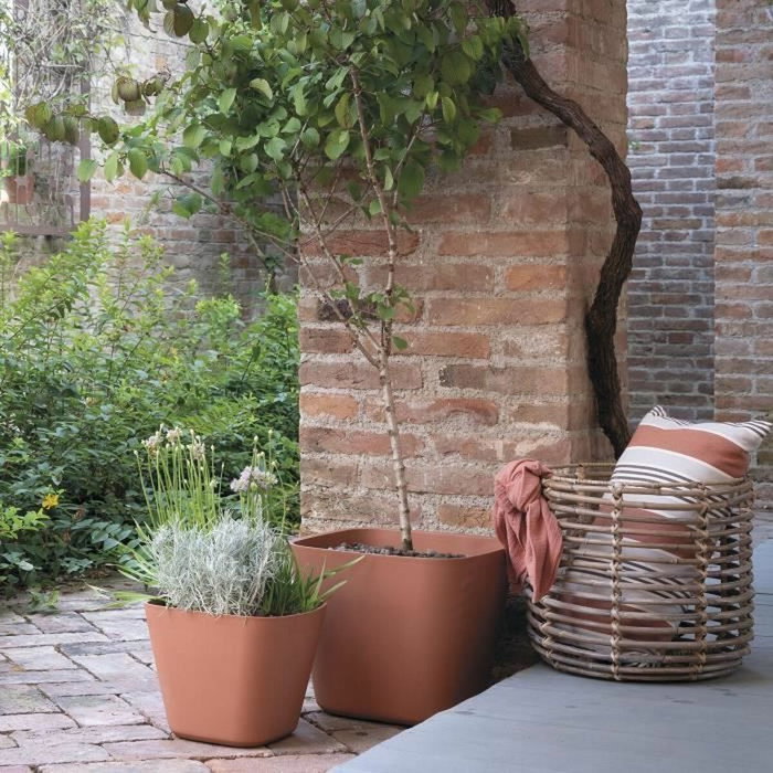 Deroma Pot de fleurs carré Origin - 28 x 23,5 cm - 12 L - Terre cuite