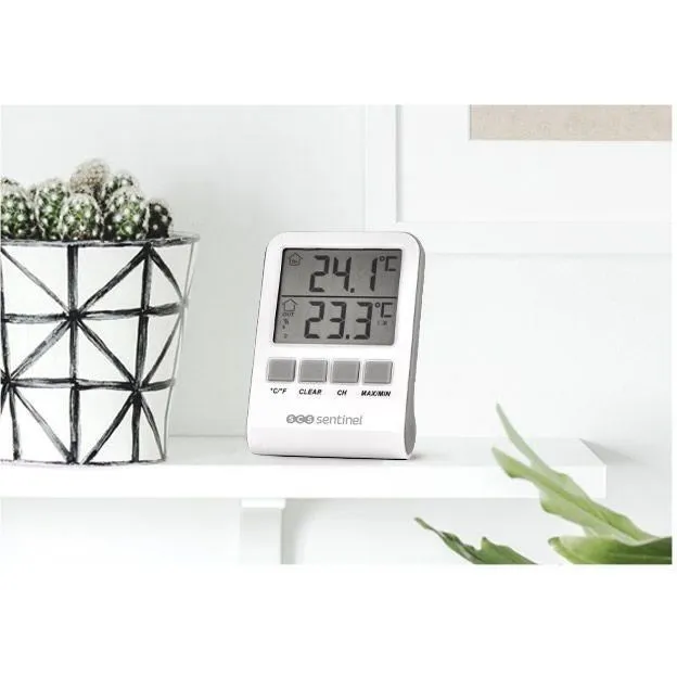 SCS SENTINEL DigiThermo HCN0062 - Thermomètre numérique intérieur/extérieur - Portée 60 m - 433 MHz - Blanc