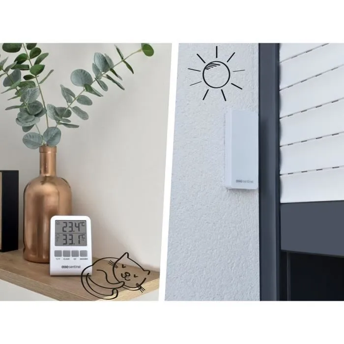 SCS SENTINEL DigiThermo HCN0062 - Thermomètre numérique intérieur/extérieur - Portée 60 m - 433 MHz - Blanc
