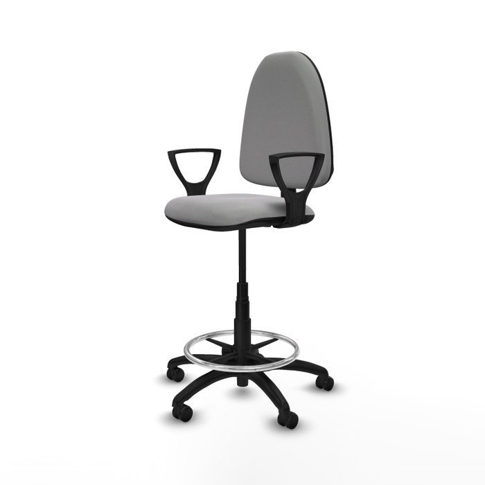 Tabouret Aýna taburete Contact permament de base Tissu Gris clair Structure polyamide noire Accoudoirs fixes Sans appui-tête Roulettes pour moquette