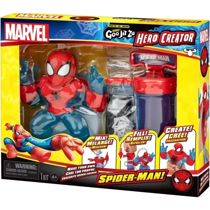 Heroes Of Goo Jit Zu Figurine Marvel Creator Spiderman 11 cm - Crée ton Spiderman Élastique, Inclut Pompes et Ingrédients, Jouet Enfant dès 4 ans