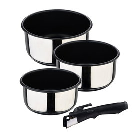 Bergner Click & Cook Set 3 casseroles acier inoxydable Ø16/18/20 cm avec manche amovible induction