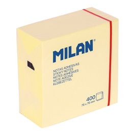 Milan Bloc de 400 notes adhésives amovibles, 76 x 76 mm, jaune clair