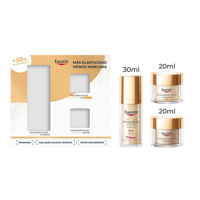 Eucerin Coffret 3 Sérums Acide Hyaluronique + Élasticité - Soin Global Peaux Vieillissantes, 30ml Sérum + 2x20ml Crèmes Jour/Nuit
