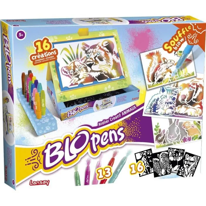 Lansay Studio Créatif Animaux Blopens - Pupitre Aérographe avec Pochoirs Réutilisables - Jeu Créatif dès 5 Ans