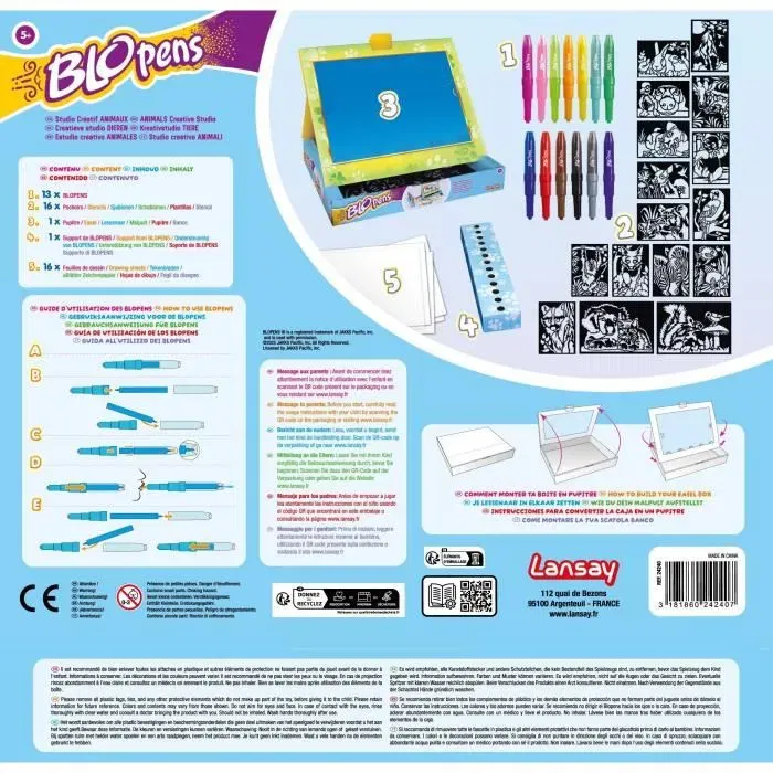 Lansay Studio Créatif Animaux Blopens - Pupitre Aérographe avec Pochoirs Réutilisables - Jeu Créatif dès 5 Ans
