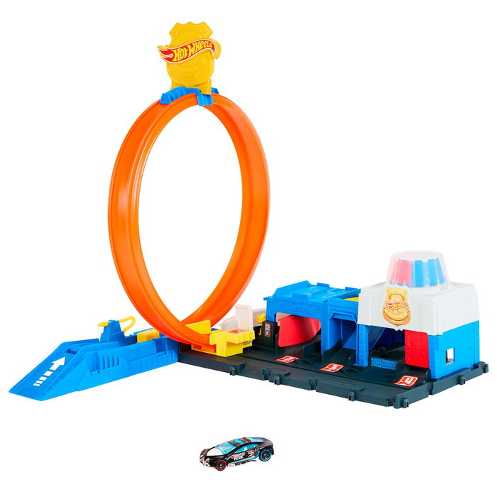 Hot Wheels Jeu de Construction Piste Circuit Super Station de Police Jbm71 avec Voiture à l'Échelle 1:64 - Packaging Multilingue Hot Wheels Jeu de Construction Piste Circuit Super Station de Police Jbm71 avec Voiture à l'Échelle 1:64 - Packaging Multilingue