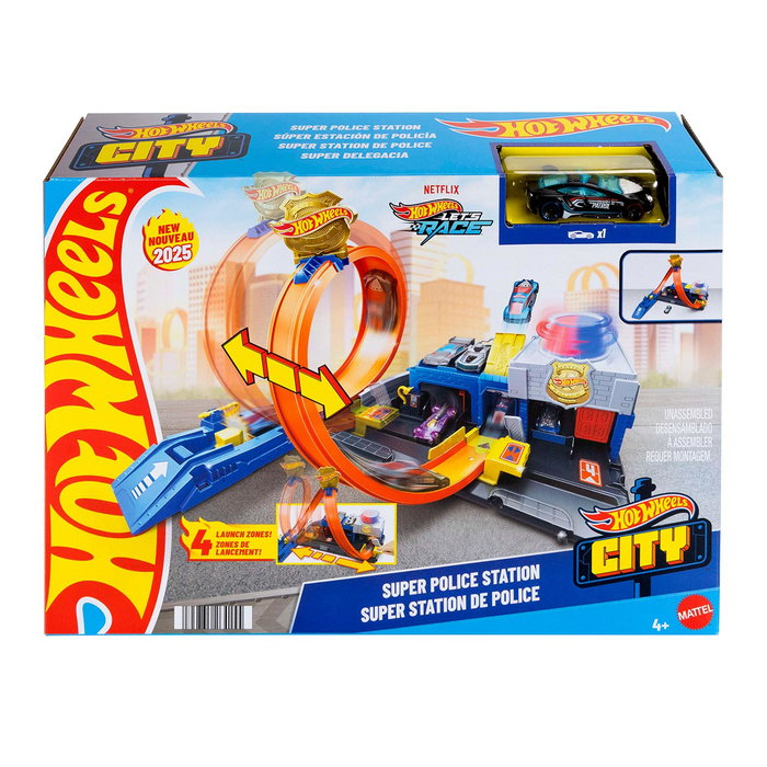 Hot Wheels Jeu de Construction Piste Circuit Super Station de Police Jbm71 avec Voiture à l'Échelle 1:64 - Packaging Multilingue Hot Wheels Jeu de Construction Piste Circuit Super Station de Police Jbm71 avec Voiture à l'Échelle 1:64 - Packaging Multilingue