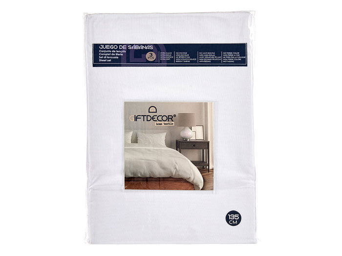 GIFTDECOR Set de 3 Draps 135 cm Blanc 100% Polyester - Housse 135x200 cm, Drap Plat 205x245 cm, Taie 45x150 cm (Set de 12) GIFTDECOR Set de 3 Draps 135 cm Blanc 100% Polyester - Housse 135x200 cm, Drap Plat 205x245 cm, Taie 45x150 cm (Set de 12)