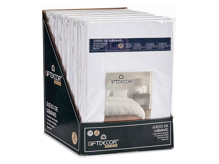 GIFTDECOR Set de 3 Draps 135 cm Blanc 100% Polyester - Housse 135x200 cm, Drap Plat 205x245 cm, Taie 45x150 cm (Set de 12) GIFTDECOR Set de 3 Draps 135 cm Blanc 100% Polyester - Housse 135x200 cm, Drap Plat 205x245 cm, Taie 45x150 cm (Set de 12)