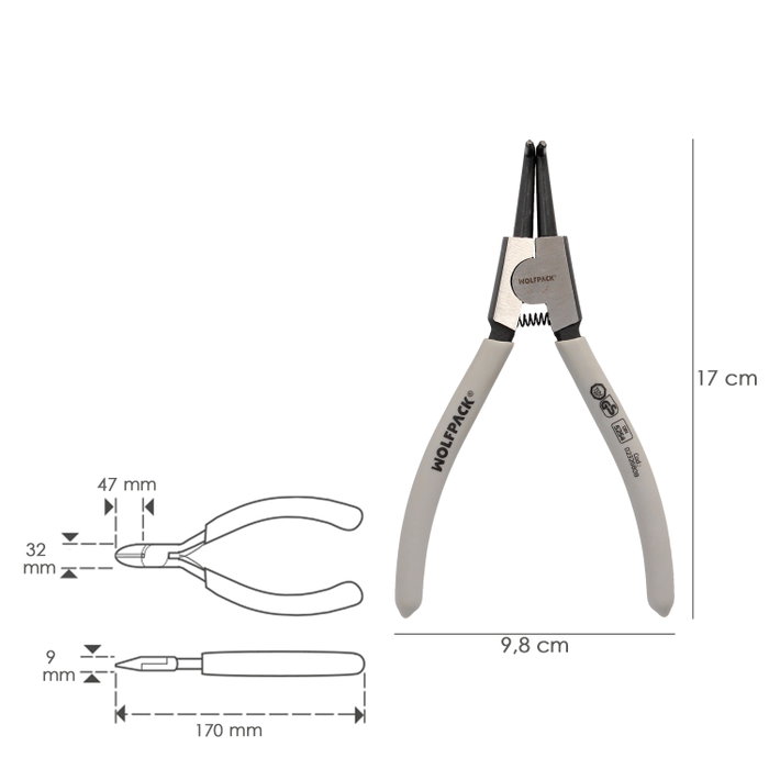 WOLFPACK LINEA PROFESIONAL Pince à anneaux extérieurs courbés 175 DIN5254
