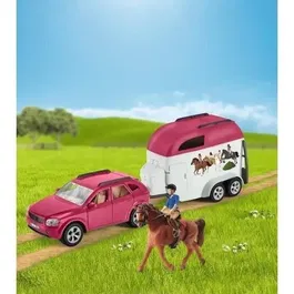 Schleich 72223 Coffret Voiture avec Remorque pour Chevaux et Figurine Cheval, Jouet pour Enfants de 5 ans, HORSE CLUB