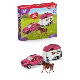 Schleich 72223 Coffret Voiture avec Remorque pour Chevaux et Figurine Cheval, Jouet pour Enfants de 5 ans, HORSE CLUB