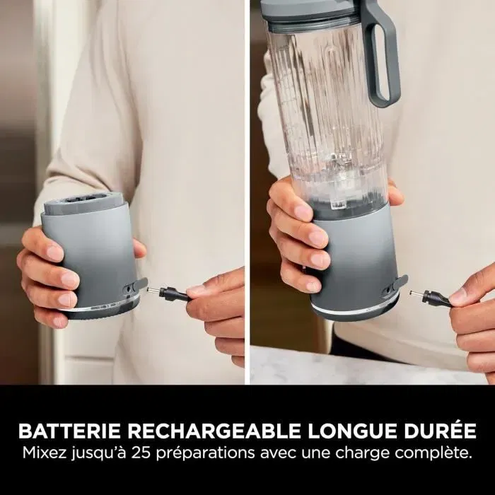 Ninja Blender Portable Blast Max BC251EUSL - Bol 530 ml - Autonomie 2h - Sans Fil - Sans BPA - Argent - 3 Programmes Automatiques - Poignée et Couvercle Anti-Fuites