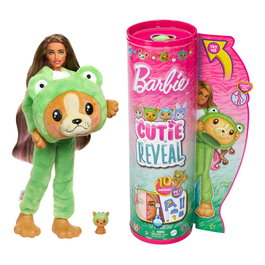 Barbie Cutie Reveal Disfraces Perro Rana HRK24 - Poupée avec 10 surprises, ami peluche chiot en costume de grenouille, jouet Mattel