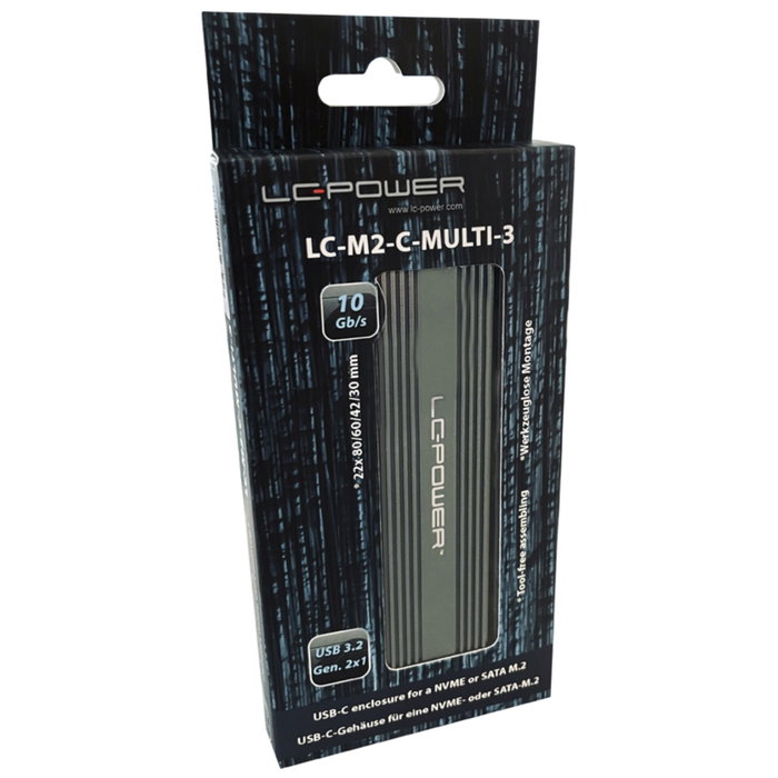 LC-Power LC-M2-C-MULTI-3 Boîtier SSD M.2 NVMe et SATA Anthracite LC-Power LC-M2-C-MULTI-3 Boîtier SSD M.2 NVMe et SATA Anthracite