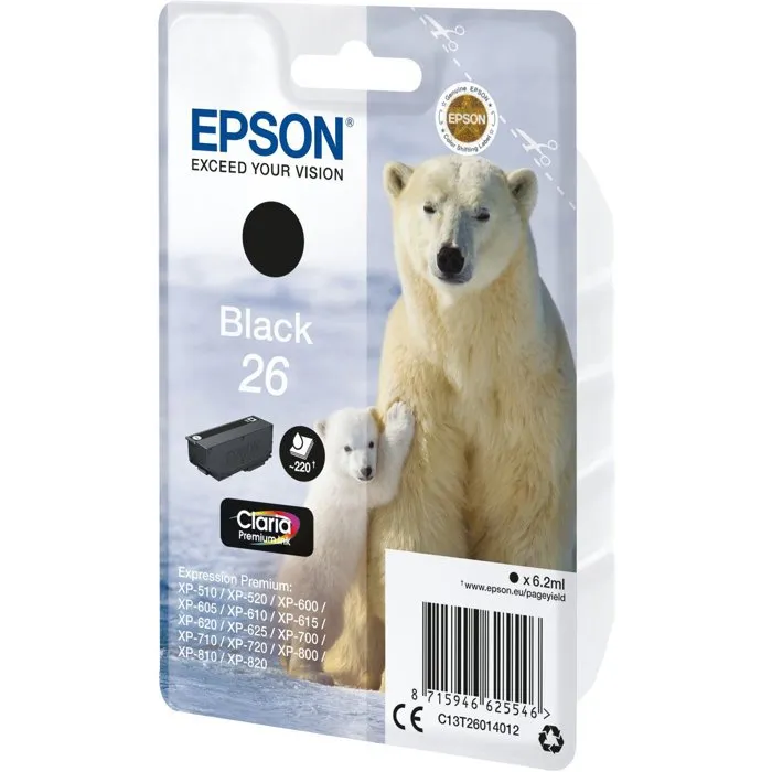 Epson Cartouche d'encre noir T2601 pour imprimante série 27 (C13T26014012)