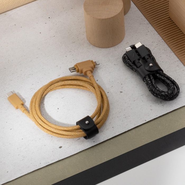 Native Union Belt Cable Universal - Câble 2-en-1 USB-C et Lightning 1.5 m - 60W - Construction écologique avec fibre aramide et cuir recyclé
