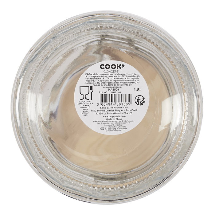 Cook Concept Bocal de conservation en verre 1,8 L avec couvercle en bambou