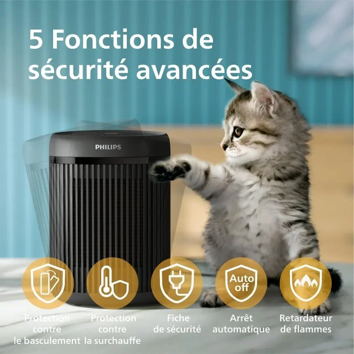 Philips CX2120/01 Chauffage soufflant céramique 1500W portable pour pièce jusqu'à 15 m², fonction ultra-silencieuse 24 dB, technologie CeramIQ, 5 sécurités, noir