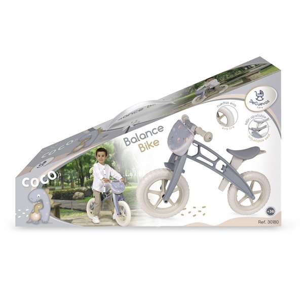 Decuevas Ma Première Draisienne sans Pédales Coco 83x53x38 cm avec Roues EVA, Sac et Selle Réglable en Hauteur pour Enfant dès 3 ans