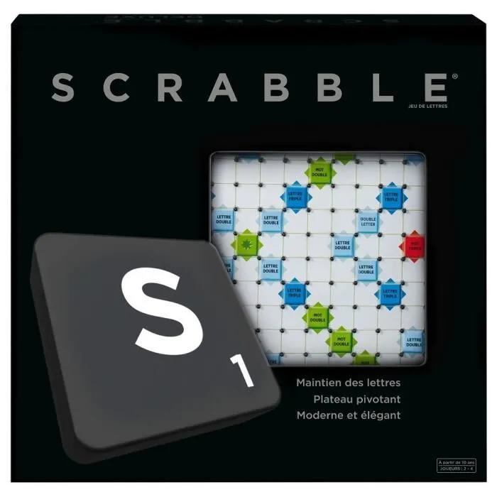 Mattel Games - Scrabble Deluxe - Jeu de société de lettres avec plateau tournant et encoches - Version noir et argent - À partir de 10 ans - 2 à 4 joueurs Mattel Games - Scrabble Deluxe - Jeu de société de lettres avec plateau tournant et encoches - Version noir et argent - À partir de 10 ans - 2 à 4 joueurs