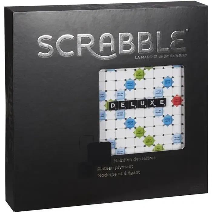 Mattel Games - Scrabble Deluxe - Jeu de société de lettres avec plateau tournant et encoches - Version noir et argent - À partir de 10 ans - 2 à 4 joueurs Mattel Games - Scrabble Deluxe - Jeu de société de lettres avec plateau tournant et encoches - Version noir et argent - À partir de 10 ans - 2 à 4 joueurs