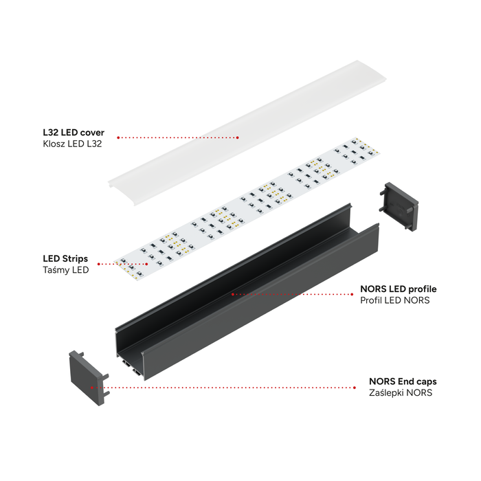 KIMERA Profilé Aluminium NORS Noir Anodisé avec Diffuseur Opale, 2,02 m