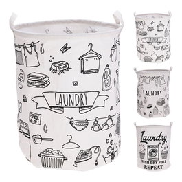 Basics Sac de linge blanc Ø40 x 50 cm avec 2 anses, 3 motifs assortis - Panier à linge revêtu