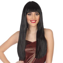 Perruque longue et lisse marron avec frange, 60 cm, 120 g - Perruque pour costumes, fêtes et Halloween