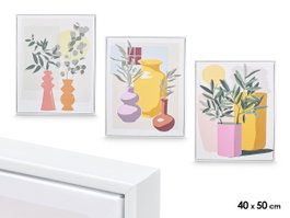 GIFTDECOR Lot de 3 Tableaux sur Toile Cadre Blanc Vases Colorés Assortis