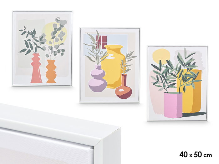 Giftdecor Tableau Toile Cadre Blanc Vases Couleurs Assorties 40x50x3 cm (Set de 3) Giftdecor Tableau Toile Cadre Blanc Vases Couleurs Assorties 40x50x3 cm (Set de 3)