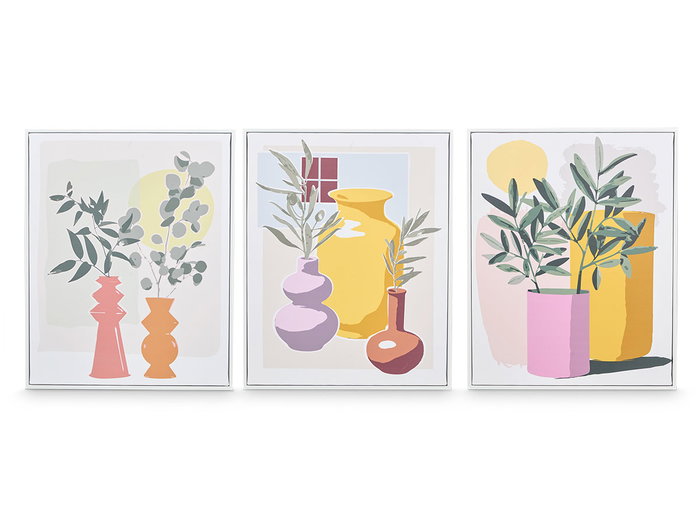 Giftdecor Tableau Toile Cadre Blanc Vases Couleurs Assorties 40x50x3 cm (Set de 3) Giftdecor Tableau Toile Cadre Blanc Vases Couleurs Assorties 40x50x3 cm (Set de 3)