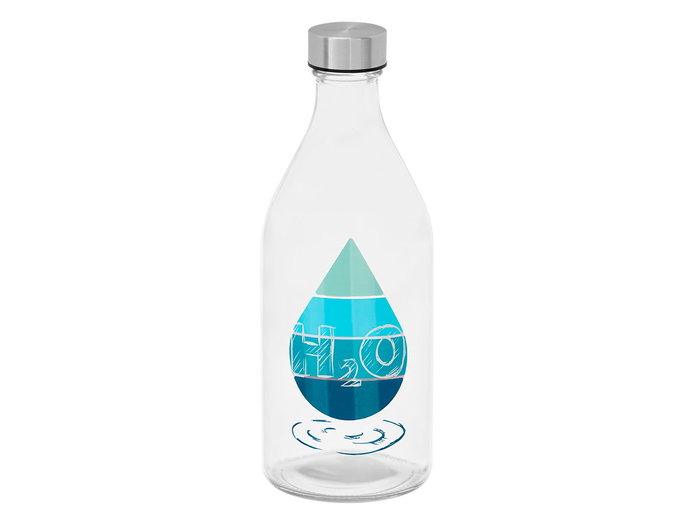 Vivalto Bouteille en verre et acier bouchon H2O 1000 ml transparente argent 9x26 cm (Set de 12)