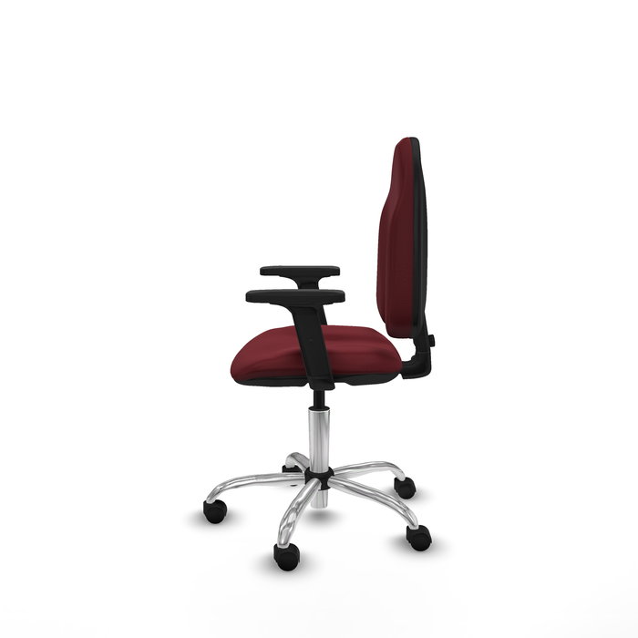 Chaise de bureau Algarra avec mécanisme de contact permanent de base, revêtue de similicuir couleur grenat. Équipée d'un piètement chromé, d'accoudoirs 2D et de roulettes en nylon de 50 mm Chaise de bureau Algarra avec mécanisme de contact permanent de base, revêtue de similicuir couleur grenat. Équipée d'un piètement chromé, d'accoudoirs 2D et de roulettes en nylon de 50 mm