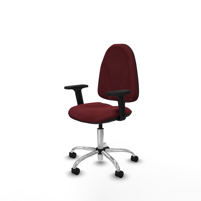 Chaise de bureau Algarra avec mécanisme de contact permanent de base, revêtue de similicuir couleur grenat. Équipée d'un piètement chromé, d'accoudoirs 2D et de roulettes en nylon de 50 mm Chaise de bureau Algarra avec mécanisme de contact permanent de base, revêtue de similicuir couleur grenat. Équipée d'un piètement chromé, d'accoudoirs 2D et de roulettes en nylon de 50 mm