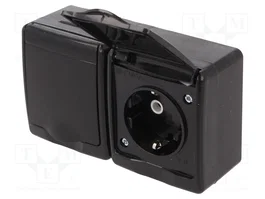 PAWBOL Socle d'alimentation Schuko double noir 16A 250V AC