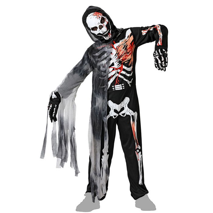 OTROS Déguisement Esqueleto pour garçon Halloween, ensemble complet avec capuche, cape, masque, guants, âge 5-6 ans, multicolore, matière polyester
