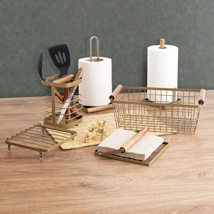 Bidasoa Servilletero Tiara Acero Pintado Dorado 19x18x10 cm