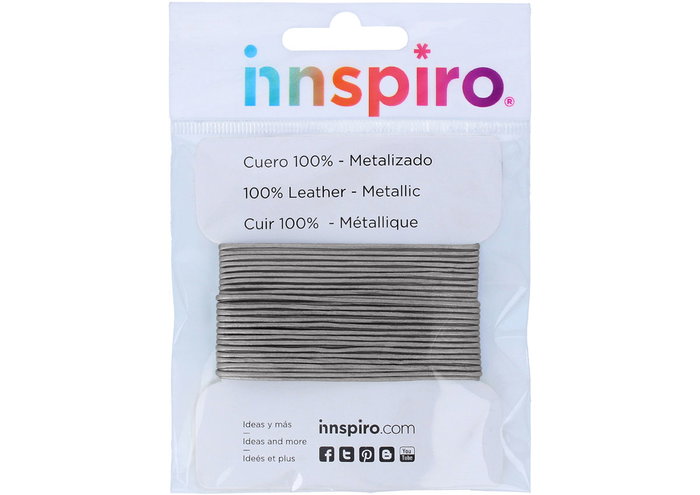 Innspiro Cordon en cuir métallique argenté 1,5 mm, 5 m Innspiro Cordon en cuir métallique argenté 1,5 mm, 5 m
