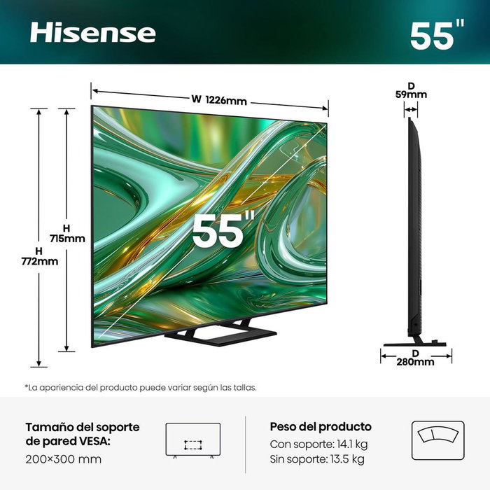 Hisense 55E8S TV 55 pouces Mini LED 4K UHD Smart TV, 144 Hz, Dolby Vision, HDMI 2.1