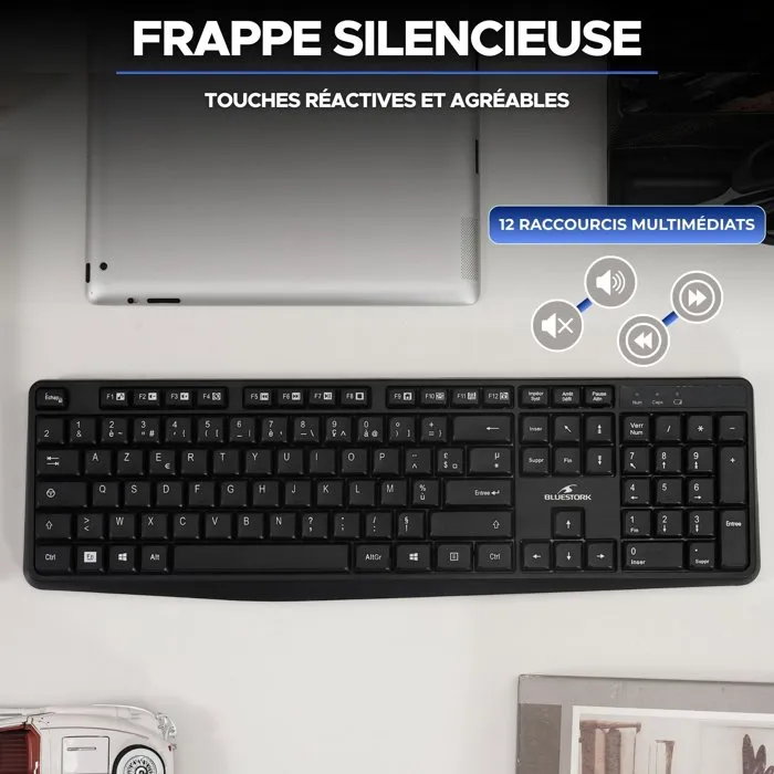 Bluestork Clavier Filaire AZERTY KB-MEDIA-OFFW/FR avec 15 Touches de Raccourcis Multimédias Media Office