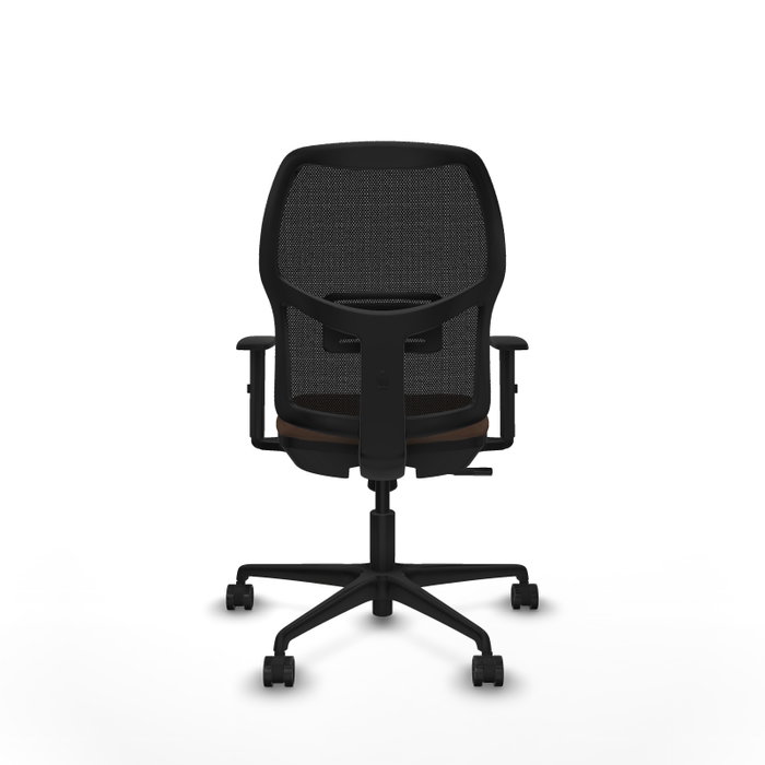 Chaise Alfera Synchro 4 positions tissu Marron foncé Maille Noir Base en nylon noir Accoudoir 1D Sans appui-tête Roulettes 65mm nylon