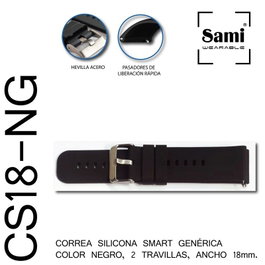 SAMI Bracelet compatible smartwatch 18mm noir avec passant