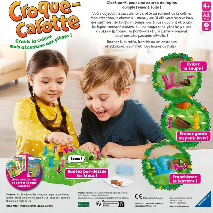 Ravensburger - Jeu de société Croque Carotte - Course de lapins pour enfants avec plateau mécanique et cartes bonus - A partir de 4 ans
