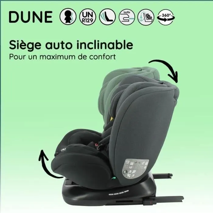 NANIA Siège auto DUNE Groupe 0/1/2/3 isofix 360° pivotant - 40-150 cm (0-36 kg) - Siège évolutif réglable de la naissance à 12 ans - Homologation R129 i-Size