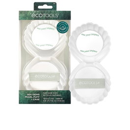 EcoTools - Houppette de maquillage Sea Gems Pearl Puff avec étui rigide et miroir - Lot de 2 unités - Application précise et fini mat durable