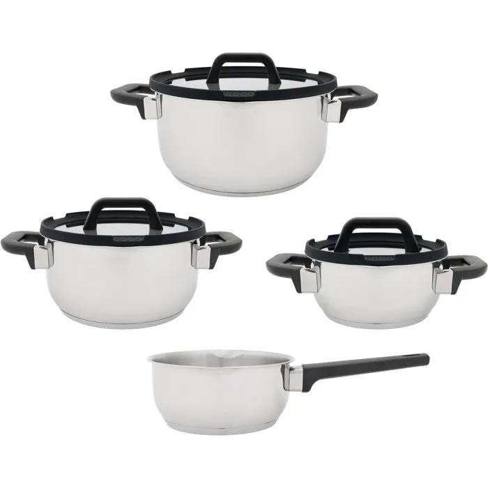 Cosy & Trendy CASCADE - Batterie de cuisine 7 pièces en acier inoxydable, Marmites 16-20-24 cm et Casserole 16 cm avec couvercles, Compatible tous feux dont induction