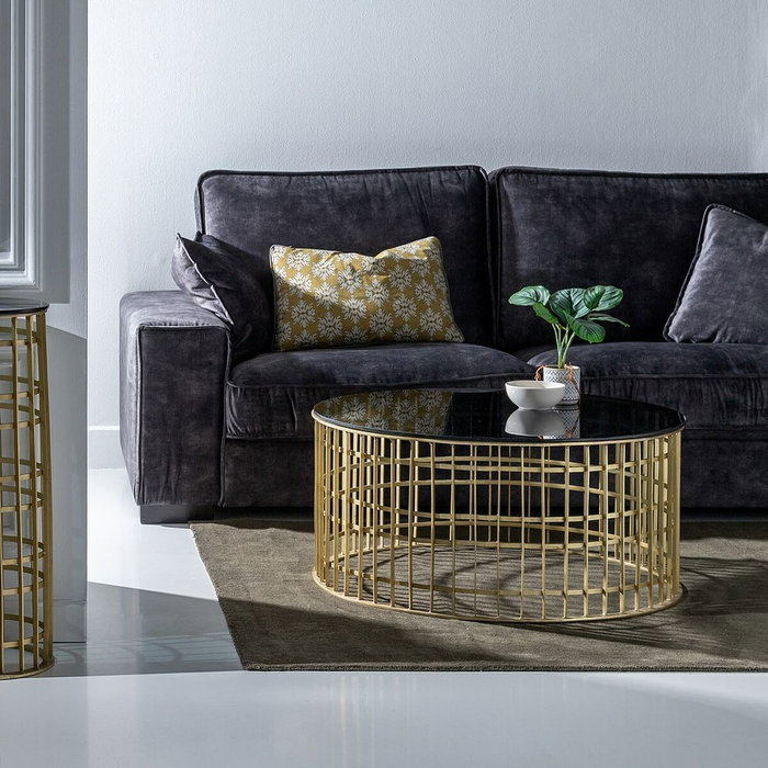 BigBuy Home Table Basse Noir Doré Rond