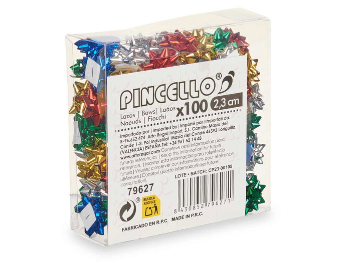 Pincello PVC 100 nœuds brillants 2,3 cm - Lot de couleurs assorties (jaune, bleu, argent, rouge, vert) (Set de 24)